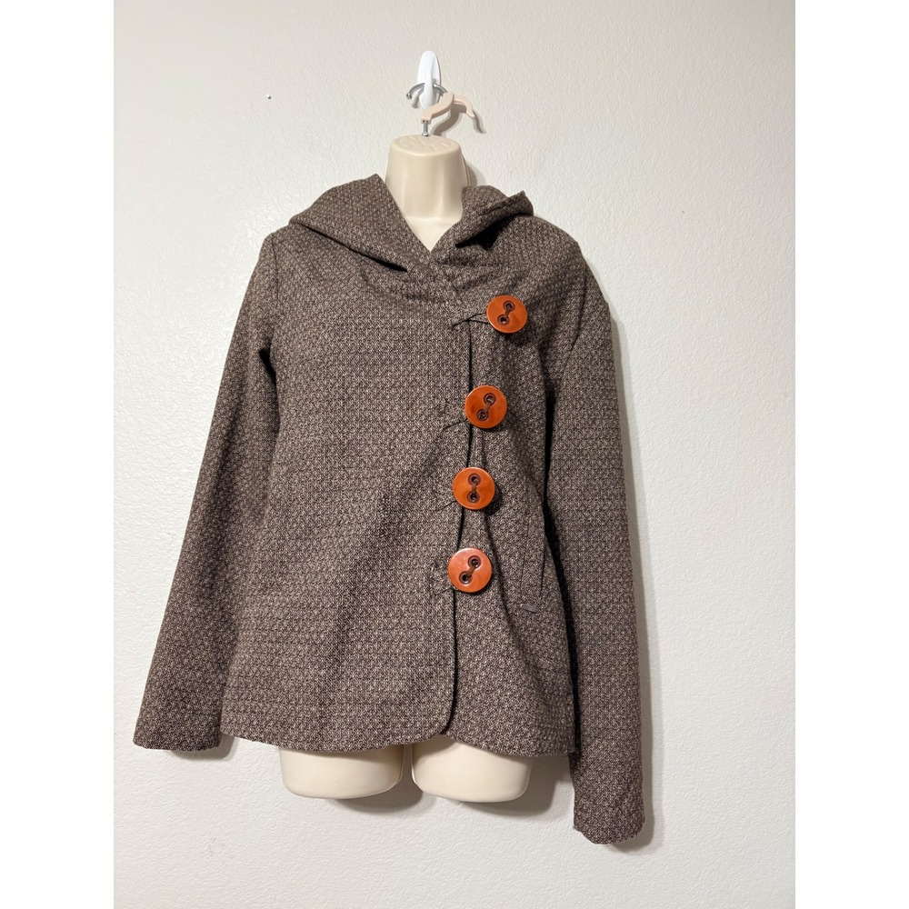 Element Vintage Wool Blend Hooded Jacket Brown Asymmetrical Button J774GTEM